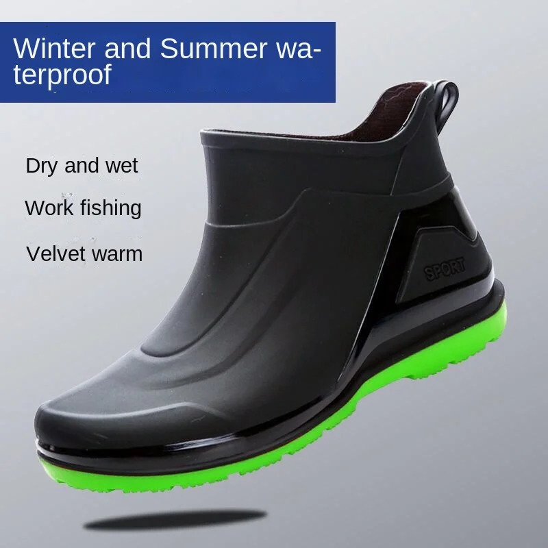 Mens short-tube rain boots thickened wear-resistant one-piece molded rubber shoes non-slip waterproof winter mens rain boots 250106