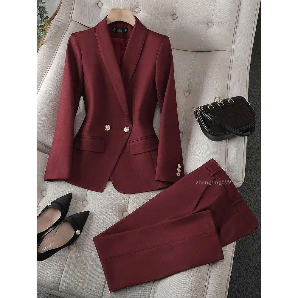 Women's Suits Blazers High Quality Office Ladies Pant Suit Red Orange Black Green Women Business Work Wear Blazer Jacket Trouser Formal 2 Piece S