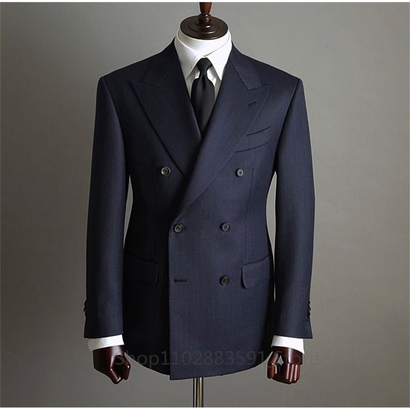 Tuxedo Fashion 2 Pieces Blazer Pants Men Suits Double Breasted Buttons ed Lapel Formal Party Wedding Groom 241223