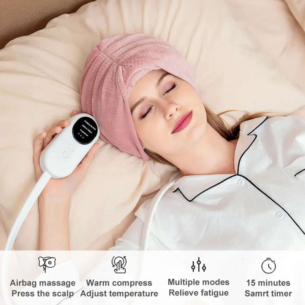 Electric Heated Vibration Head Air Compression Kneading Heads Massager SPA For Headache Stress Reliend Deep Sleeping