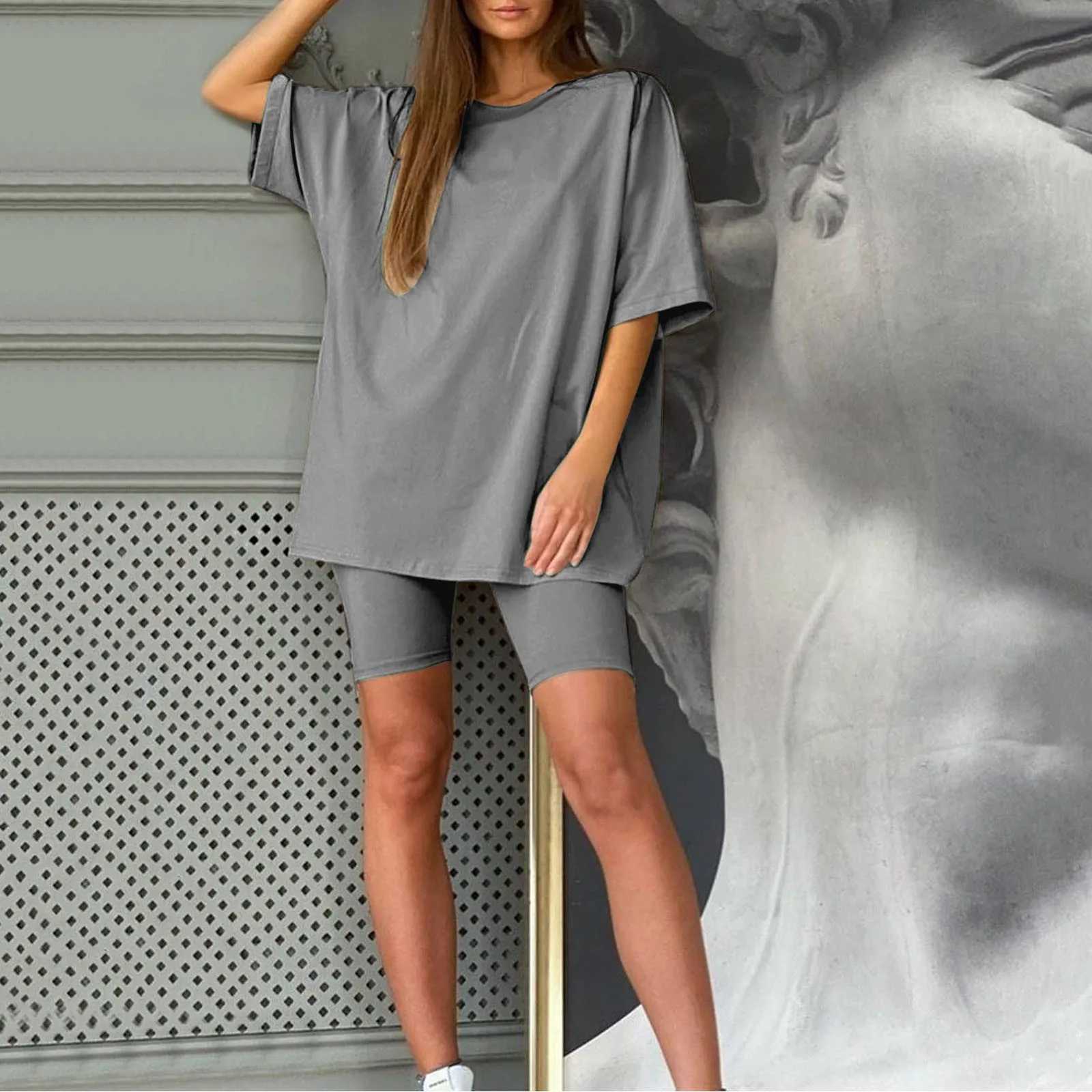 Women Half Sve T-shirt Top Shorts Belt Homewear Two Pieces Suit Leisure Set Bodycon Shorts Bottom Suit Two Piece Sets OutfitXJ250106