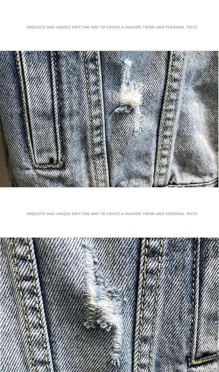 Denim Jacket Men Slimming Versatile Trendy Streetwear Top Cloth Material Regular Length Outerwear For Spring Autumn