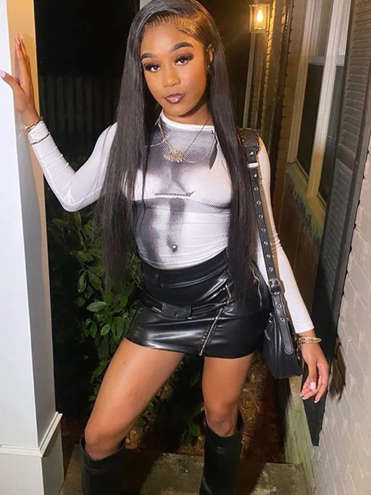 Body Print Crop Tee Shirts Women Fall Spring Y2K Korean Fashion Long Sleeve O-neck Skinny Top Tshirt Streetwear 250106