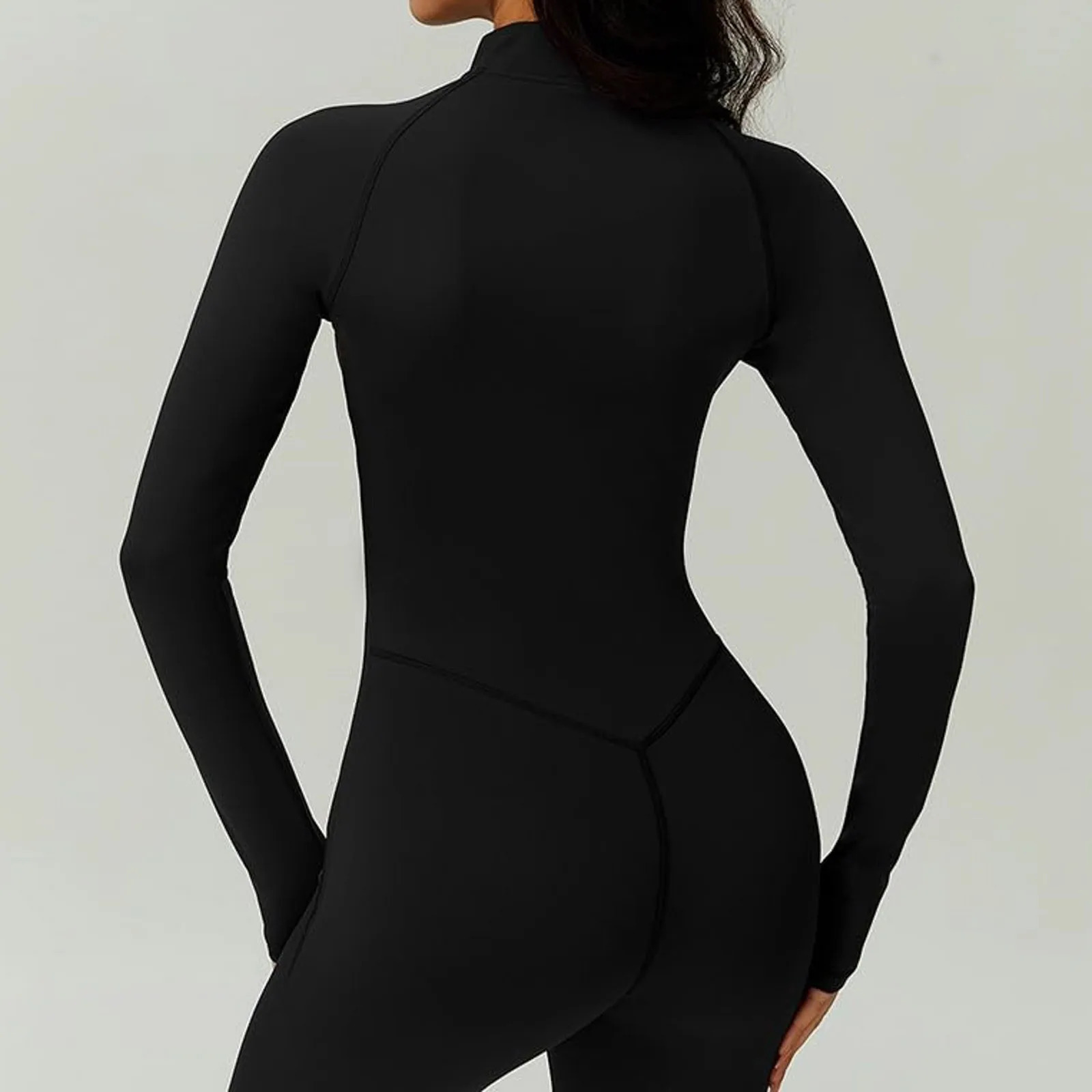 Black Slim Fleece Lined Women Bodysuit Autumn Winter Warm Long Sleeve Full Zip Turtleneck Tight Jumpsuit Sport Fitness Rompers 250206
