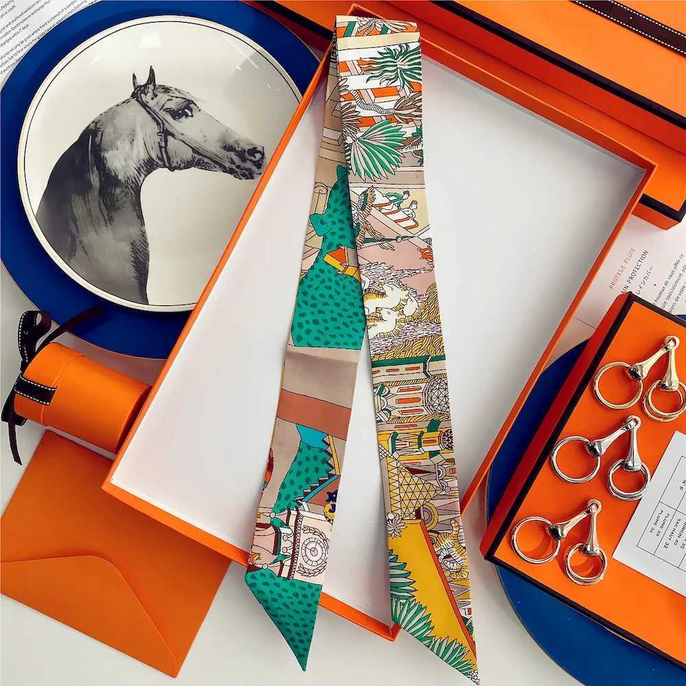 Ultra thin scarf womens luxury brand silk twill printed tie bag handle ribbon headband womens headscarf design silk scarf W250106