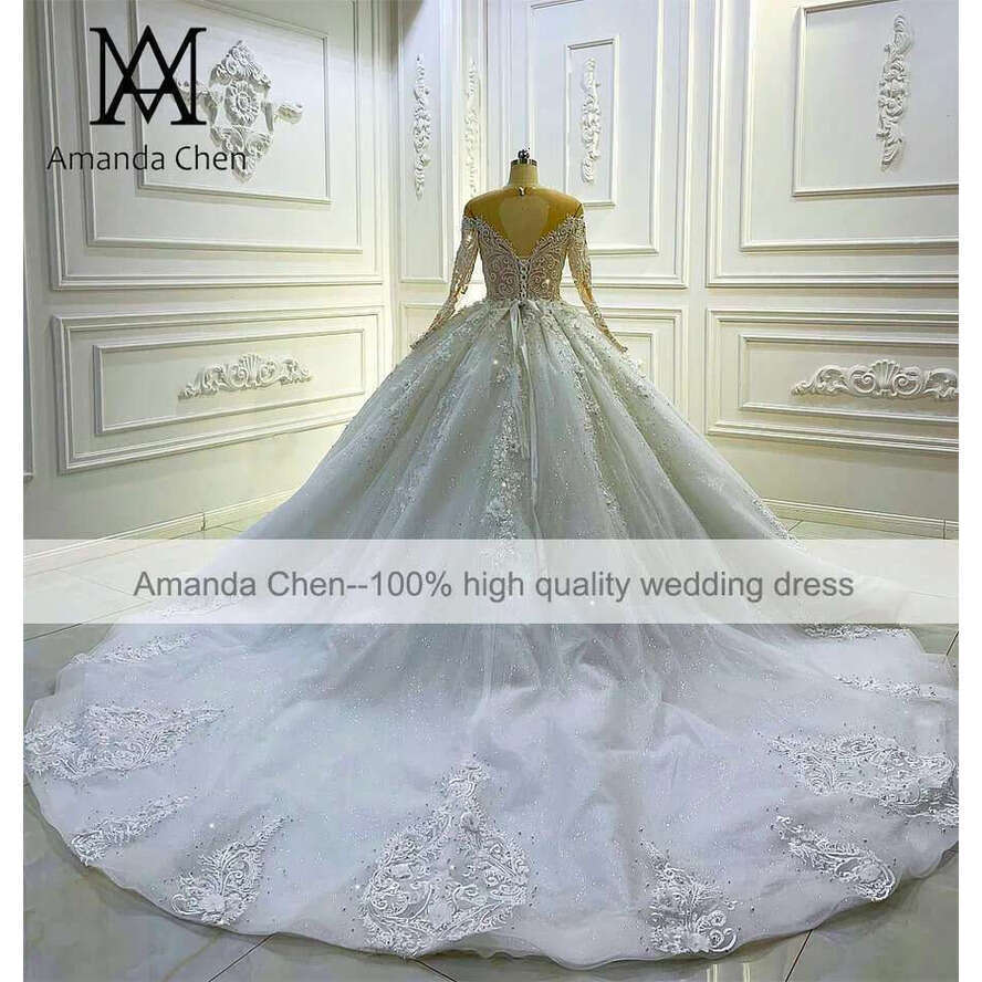 Long Sleeve Ball Gown Sheer Wedding Dress