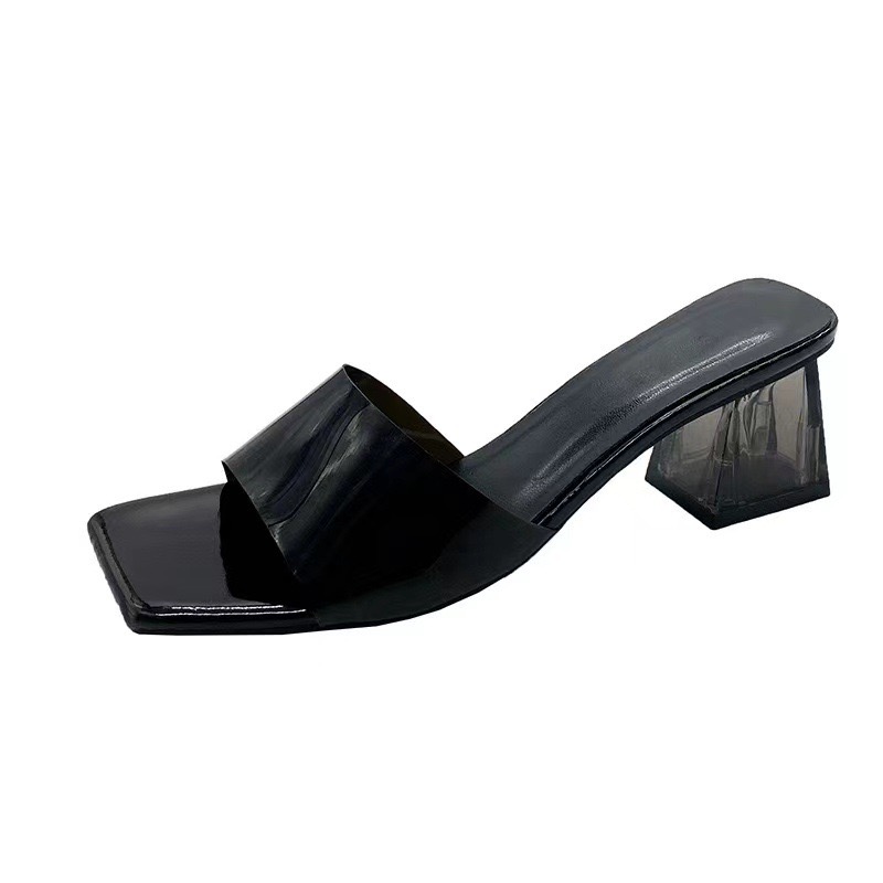 Clear Crystal Transparent Slippers Female Middle Heels Comfortable New Summer Women Shoes Woman Fashion Cool Mules Slides d13d