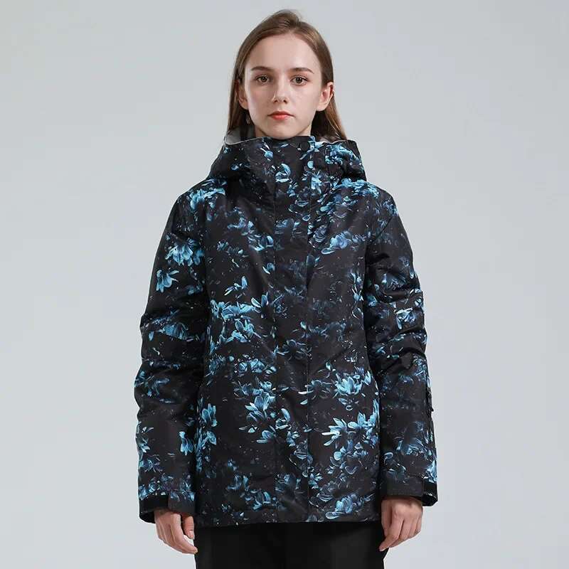 2025 Winter Warm Print Zipper Skiing Jackets Windproof Waterproof Hooded Women Ski Coat Polyester Sport Snow Men Outerwear