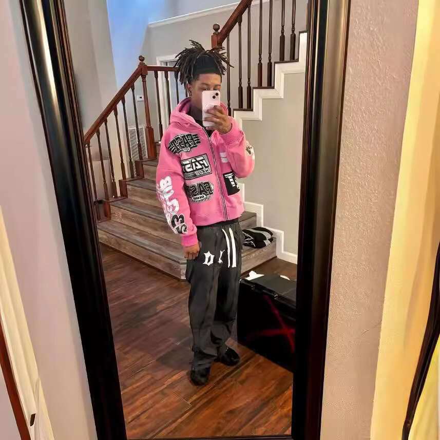 Fashion Top Printed Zipper Loose Hoodie Long Sleeve Unisex Digital Letter Print