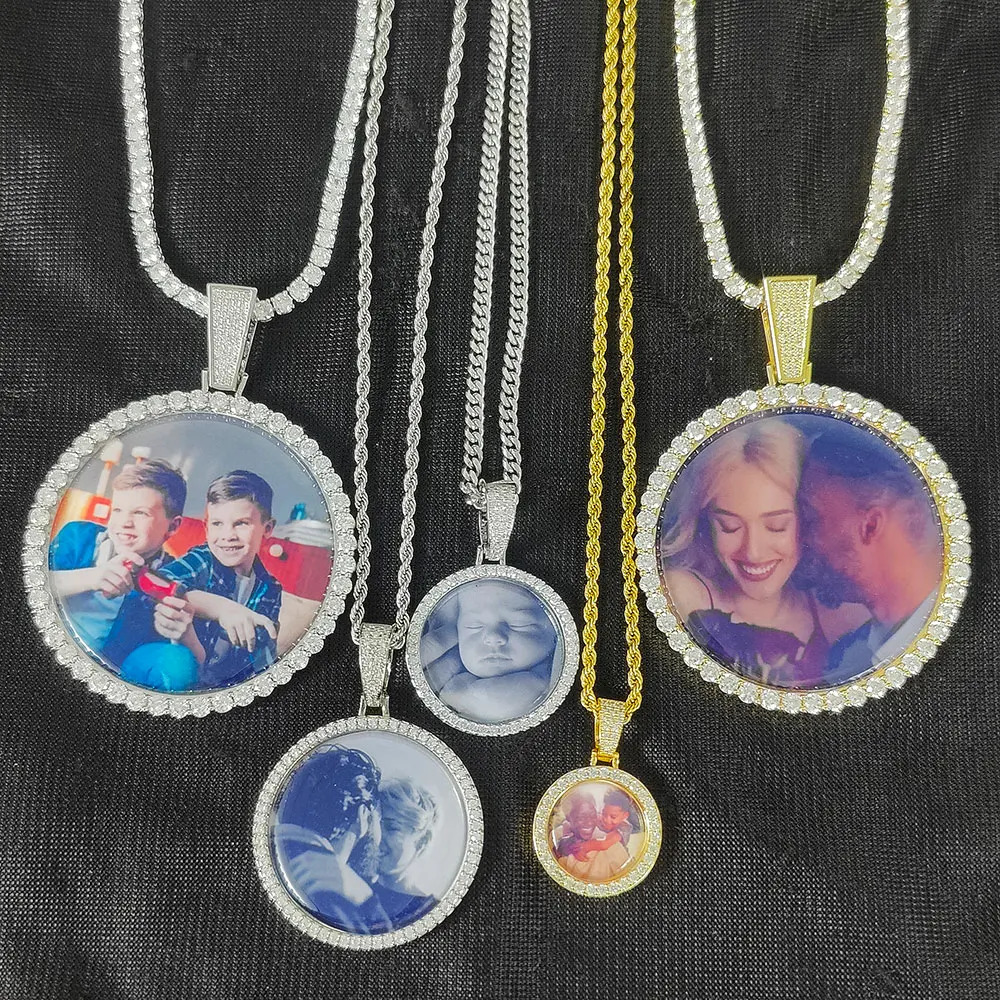 Free Laser Custom Po Necklace Men Women Personalized Jewelry Customized Any Picture Pendant 26/35/45/68.5mm Size Round Charm 250107