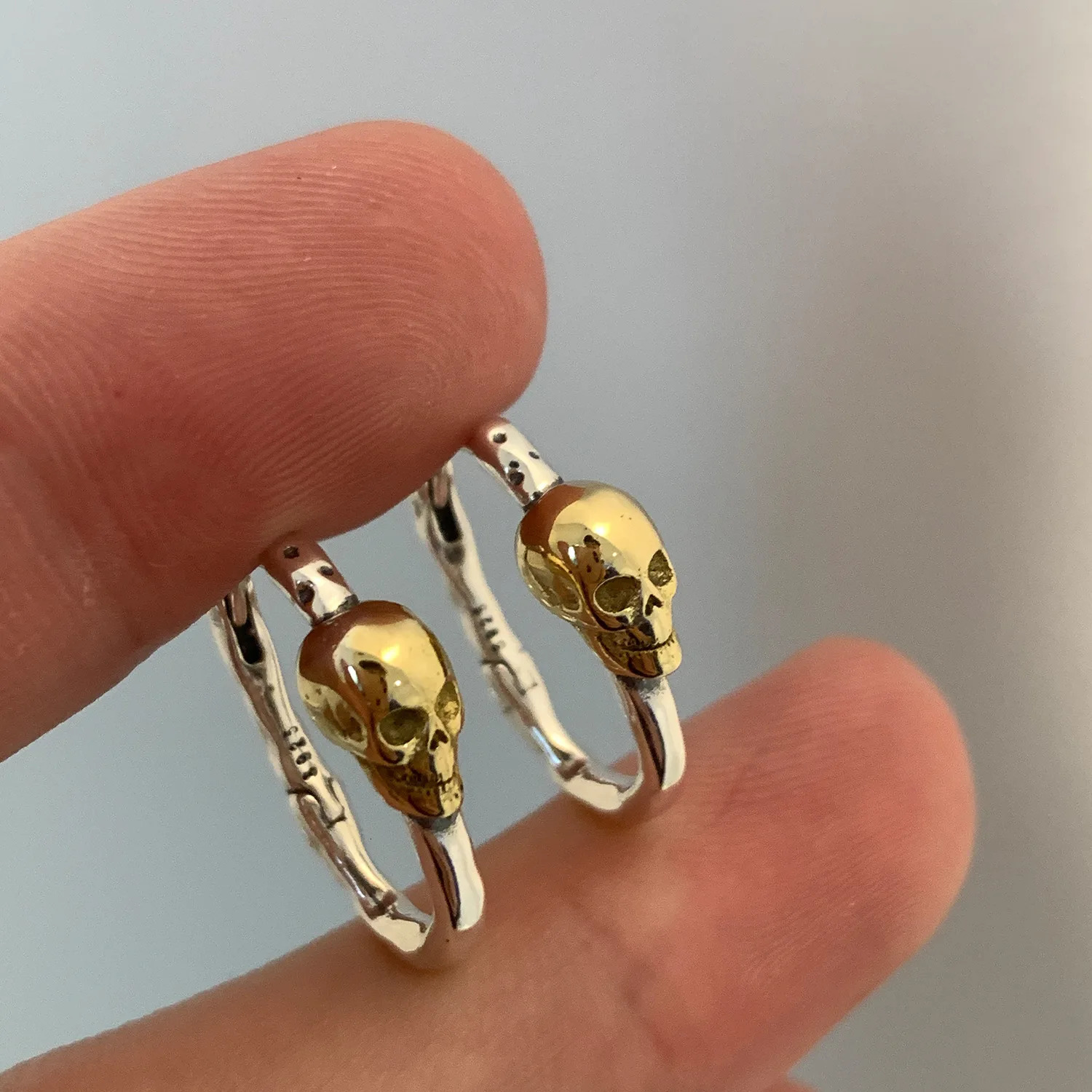 VENFTILLE Silver Gold Color Skull Hoop Earrings for Women Girl Punk Hiphop Jewelry Dropship Wholesale 250103