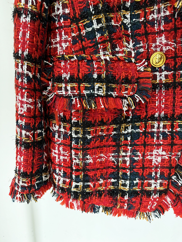 HIGH STREET Newest Fashion 2024 F/W Designer Women's Double Breasted Plaid Fringed Tweed Jacket