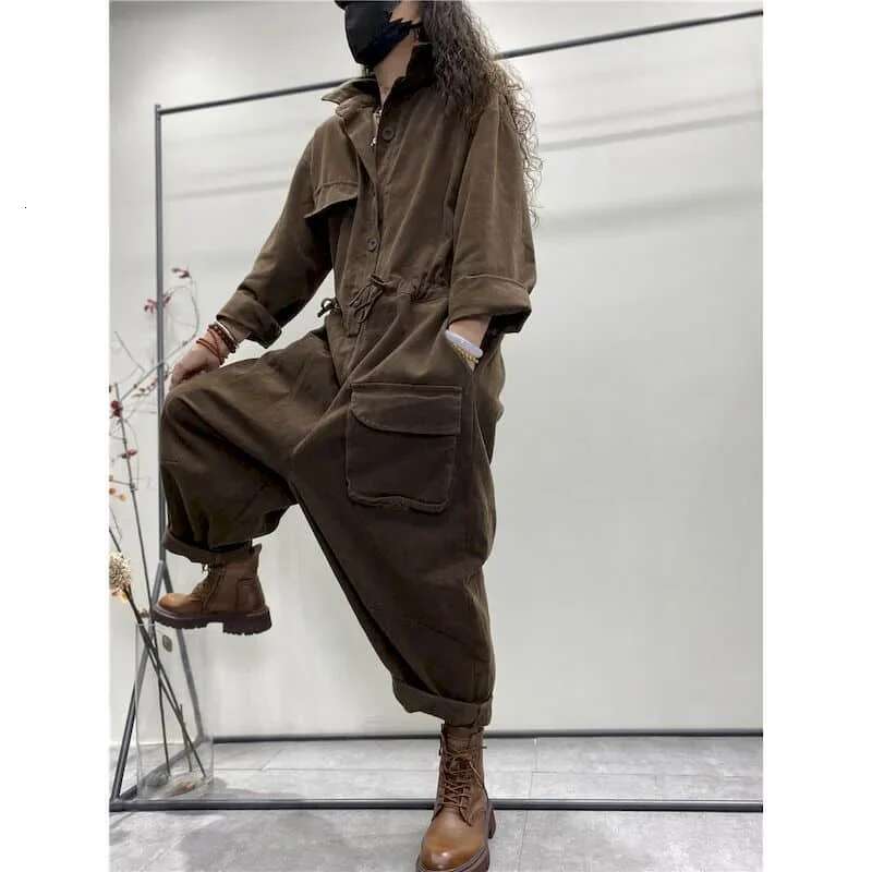 Oversize Jumpsuits Long Sleeve One Piece Outfit Cotton En Playsuit High Waist Pants Overalls For Women Clothes