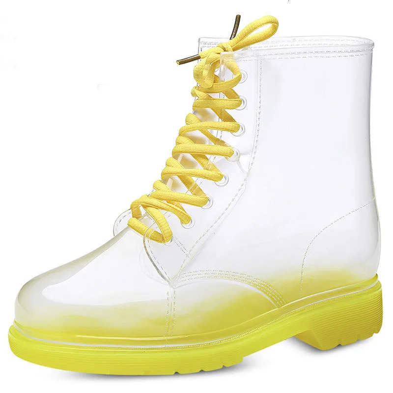 EOFK Fashion Women Rain Boots Ladies Lace-up Waterproof Ladies Shoes Transparent Candy Color Soles Outdoor Girl Shoes 250106