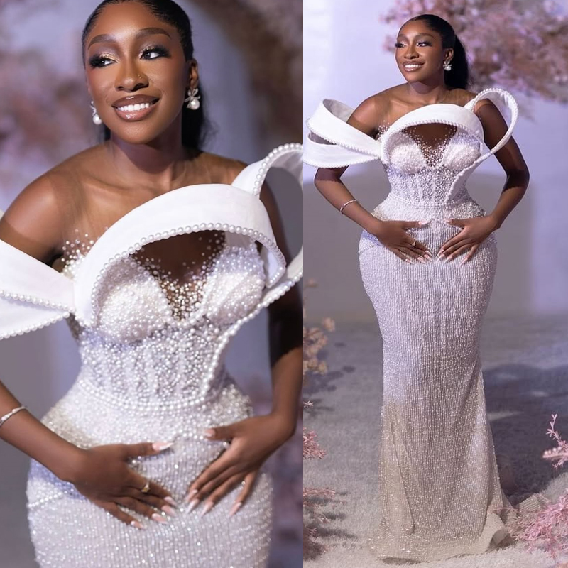 2025 Aso Ebi Prom For Special Ocns Evening Dresses Mermaid Illusion Sheer Neck Pearls urious Beaded Lace Birthday Dress Second Reception Gowns