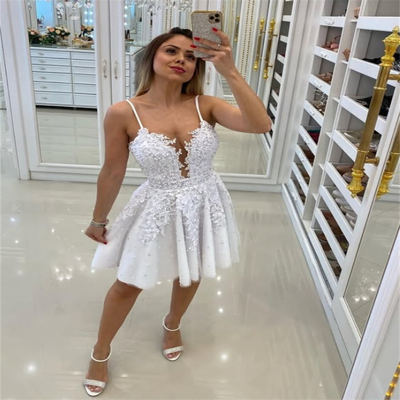 Removable Tail Short Wedding Dress Detachable Spaghetti Straps Strap Bohemian Bridal Dress 2025 Beaded Civil Beach 2 In 1 Bride Dress Luxury Vestio De