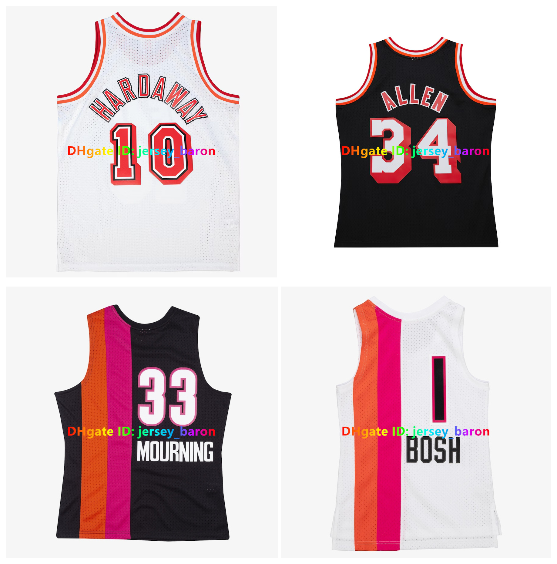 Tim Hardaway Wade Heat Throwback Basketball Jerseys Alonzo Mourning Miamis Williams Rony Seikaly Chris Bosh Harold Miner Ray Allen T-Shirt Red White Black Size S-XXXL