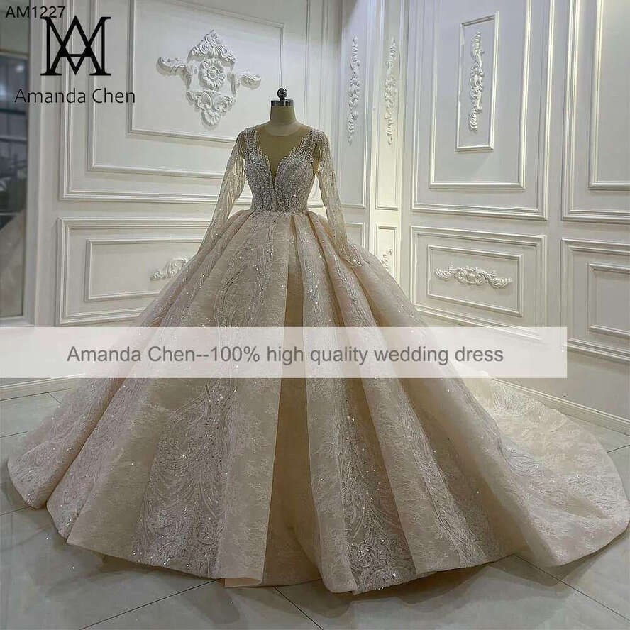 Lace Appliques Champagne Wedding Dress