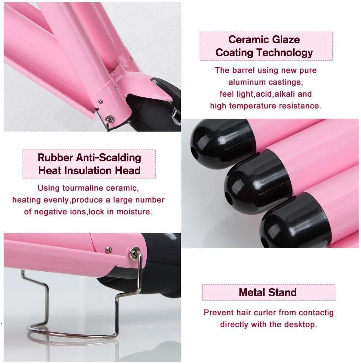 Professional Waver Wand LCD Display Ceramic Curler Wave Curly Hair Styler Curg Iron for Women 5 Types Tool