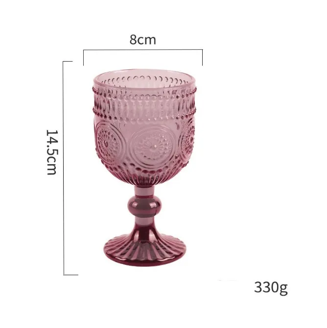 Factory Wholesale 240ml Embossed Colored Glass Wine glasses European Juice Glasses Wine Goblets Wedding Decoration Cups