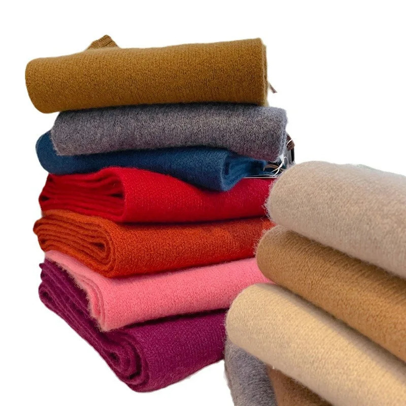 High Quality 100% Wool Scarf Women Winter Sinmple Classic Solid Color Wraps Men Couple Scarf Soft Warm Thermal Knit Muffler 250106