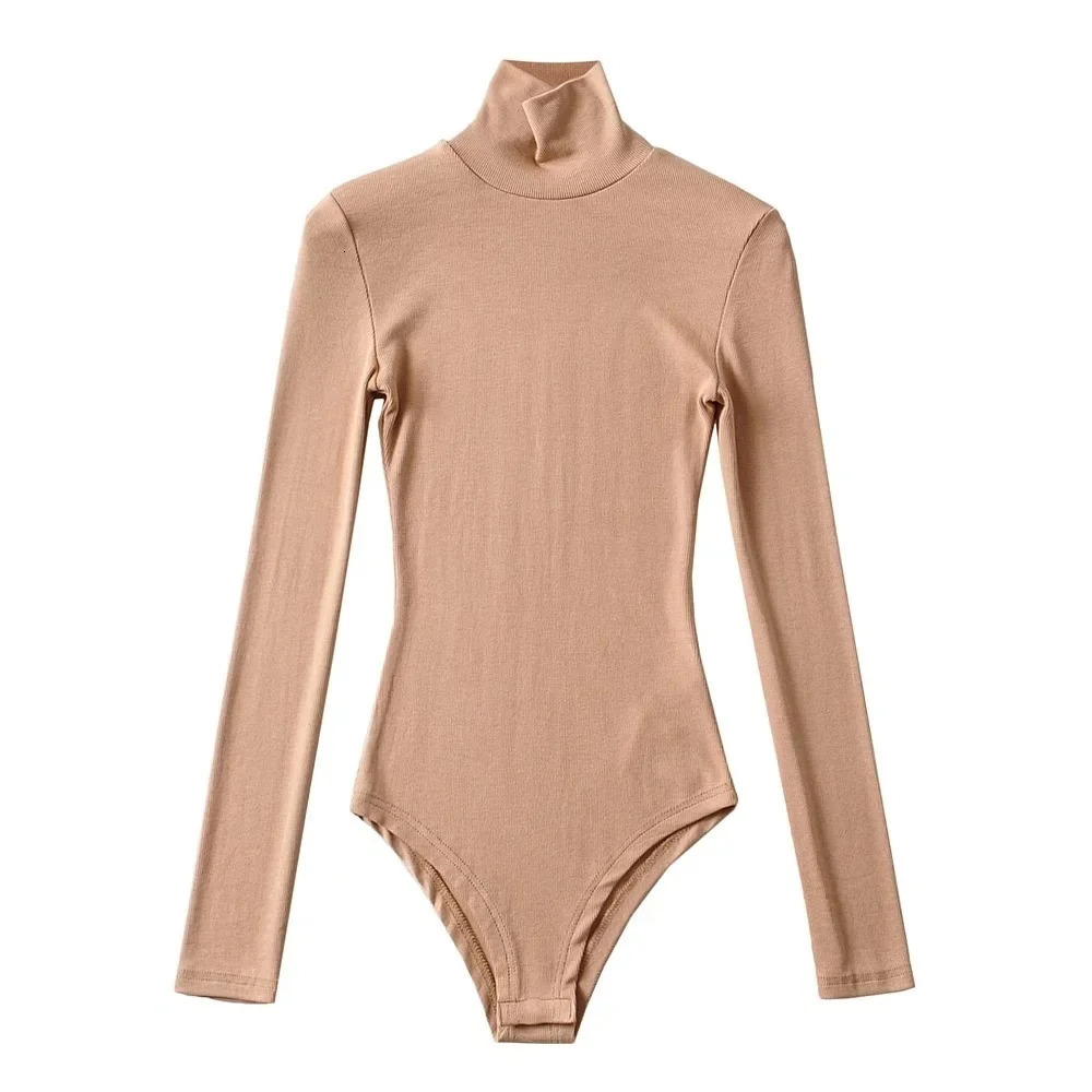 #2122 Spring Autumn Turtleneck Bodysuit Women Long Sleeve Sexy Body Femme Stretch Skinny Bodies Woman Rompers Solid Color Cotton 250103