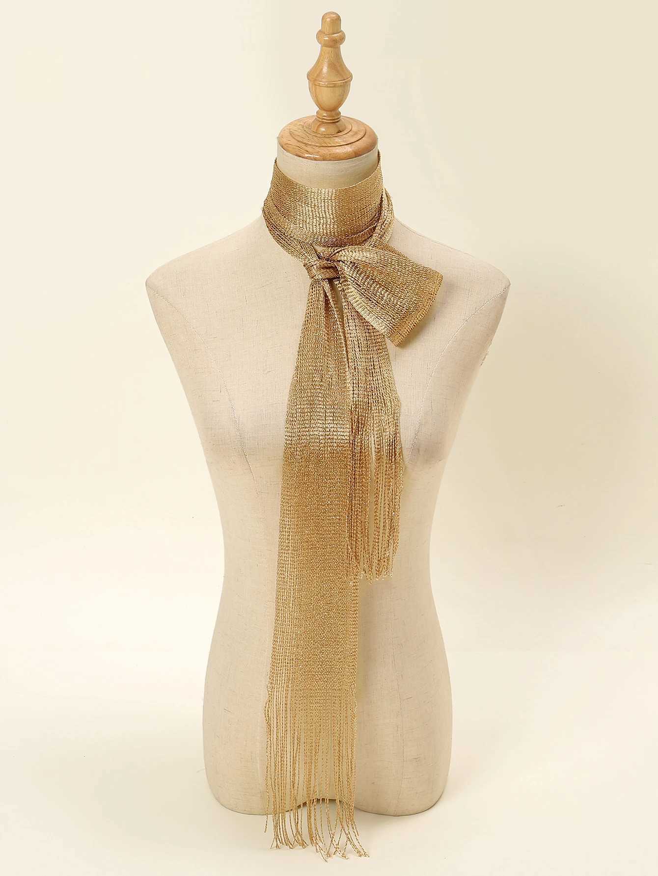 New Fashion Shining Necklace Womens Lace Tassel Nightclub Party Evening Dress Scarf Bright Silk Gold and Silver Sunscreen Shawl W250107