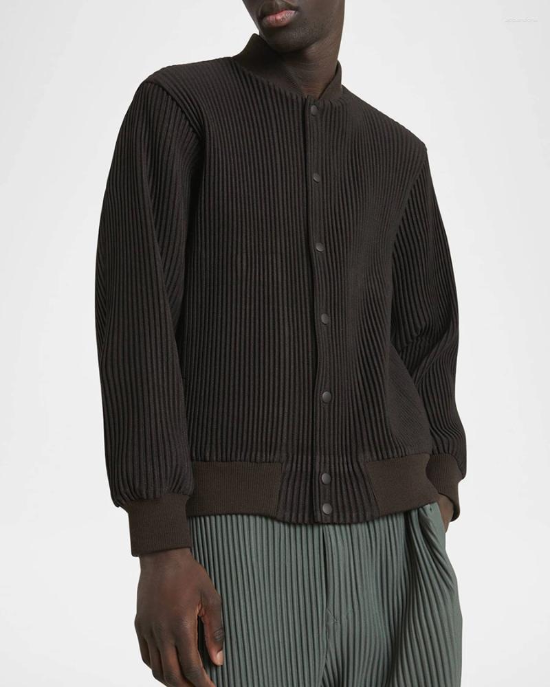 Mens Jackets Miyake Pleated Homme Plisse Single Breasted Cardigan Ribbed Jacket Men