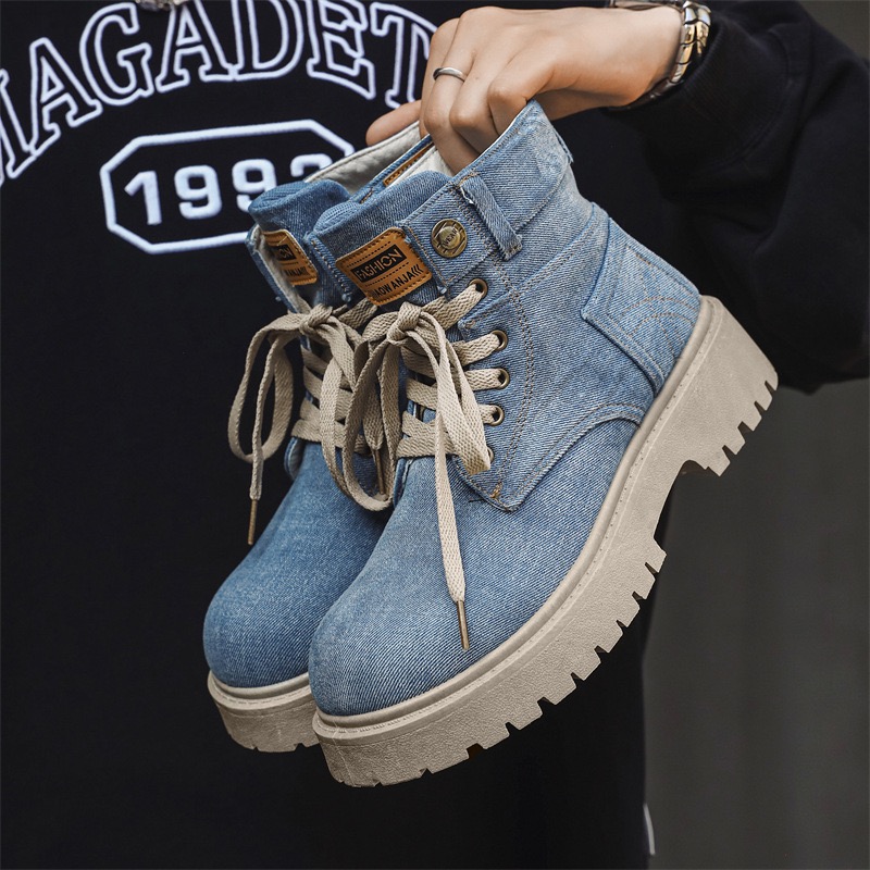 Spring 2024 And Autumn New Vintage New Fashion Color Matching Denim Knee-high Knight Boots d05a