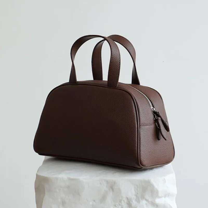 2025 New Genuine Leather Hand French Elegant Solid Popular Women Boston Bags Summer Office Lady Cowhide Handbag Bolsas