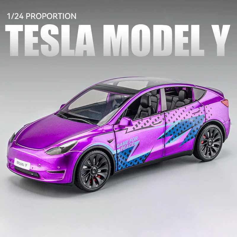 1 24 Tesla Y 3 Charging Pile Alloy Die Casting Car Model Sound and Light Childrens Toy Collectibles Birthday Gift Free shipping