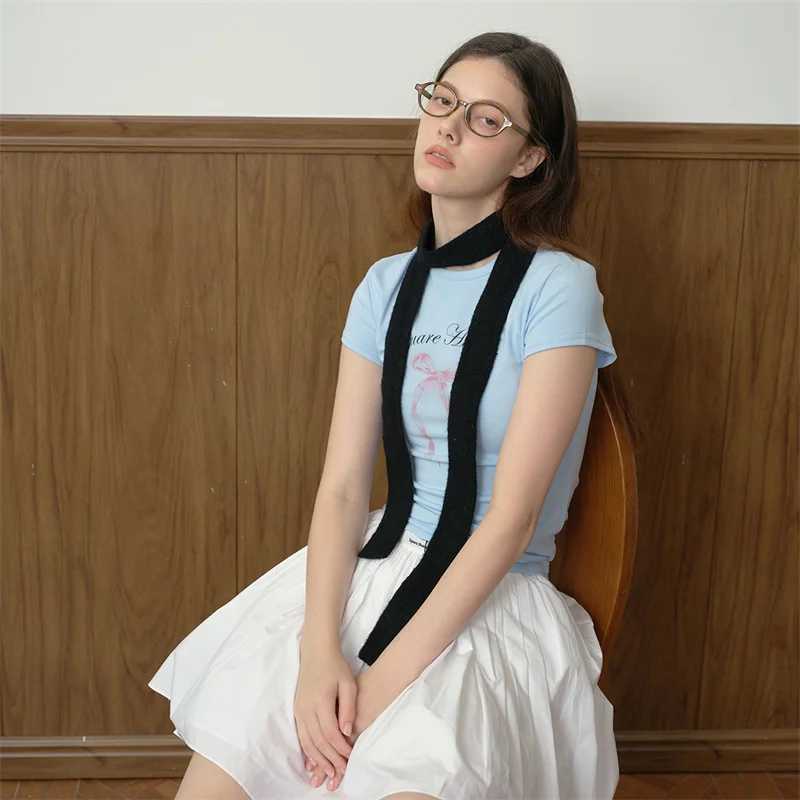 Korean Knitted Extra Long Scarf Wool Solid Womens Scarf Spring/Summer Y2K Personalized Decoration Scarf Neck W250107
