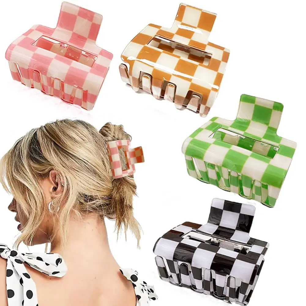 4 Pack Checkered Claw Clip Ahoney Y2k Accessories Small Hair Claw Clips for Thin Hair 2 Cute Hair Clips Aesthetic Barrettes 90s 250103