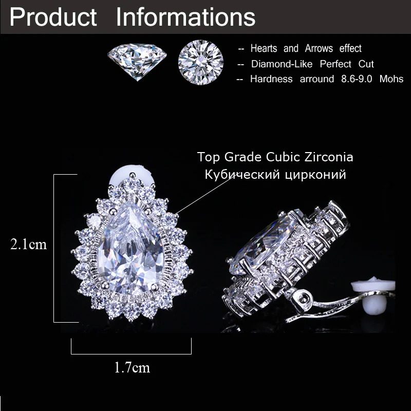 CWWZircons Silicone Hold Gorgeous Big Teardrop Cubic Zirconia Stone No Pierced Ear Clip On Earrings For Women Gift CZ111 250103