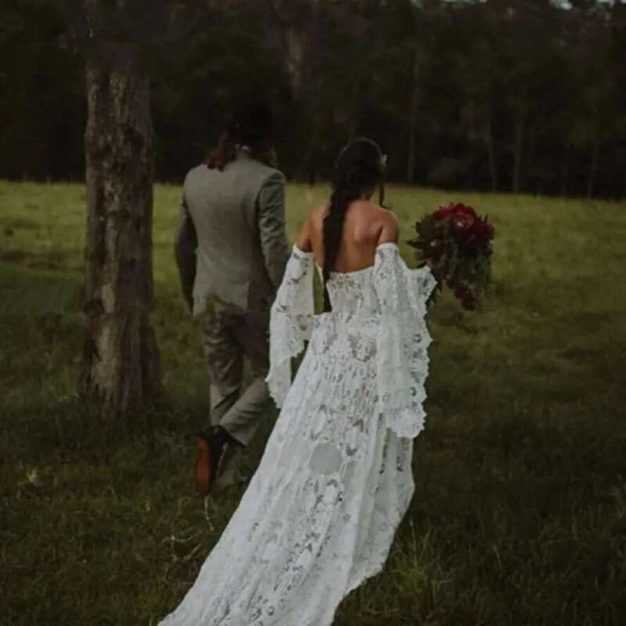 Boho Country Lace Wedding Dresses Bridal Gown With Long Sleeves A E Plus Size Custom Made Garden Beach Vestido De Novia