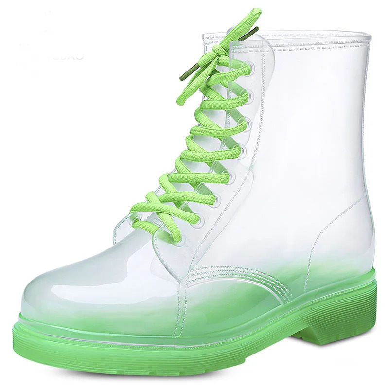 EOFK Fashion Women Rain Boots Ladies Lace-up Waterproof Ladies Shoes Transparent Candy Color Soles Outdoor Girl Shoes 250106