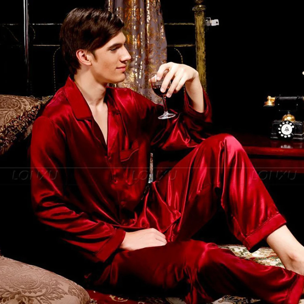 Mens Silk Satin Pajamas Set Pyjamas Sleepwear Loungewear S4XL 250103