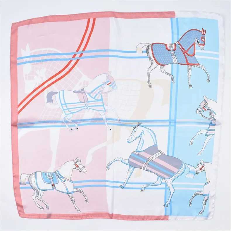 Horse Print Square Silk Scarf Womens Headscarf Poncho Womens Shawl Headscarf Elegant Founder 2023 New Headscarf W250107