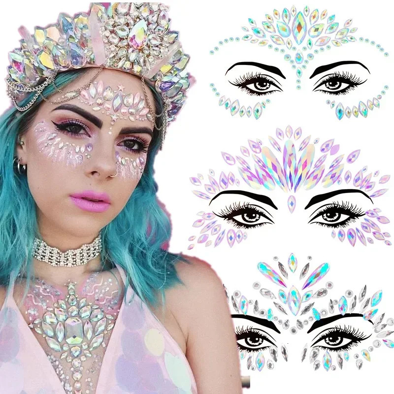 3D Sexy Face Tattoo Stickers Temporary Tattoos Glitter s Masquerade for Women Party Jewels 241230