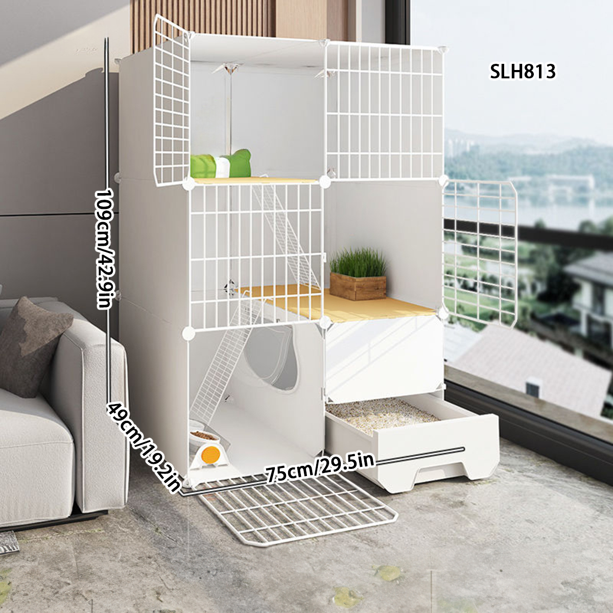 Cat Shelter Home Combo Unit - Extra Roomy Indoor Villa with Combined Litter Pan