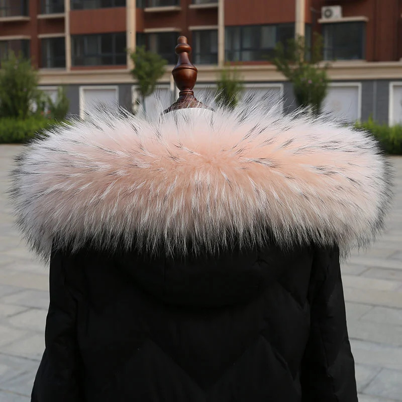 100% Natural Fur Collar Real Raccoon Fur Women Scarves Winter Coat Neck Cap Fur Trim Collar Long Warm Genuine Fur Scarf 250106