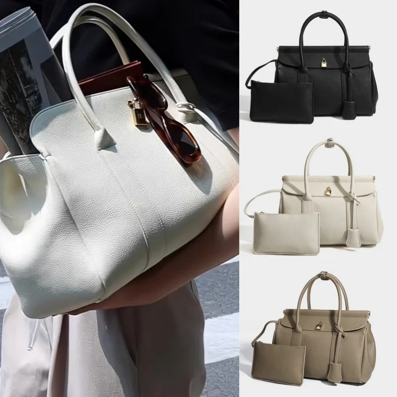 Woman High-grade Handbag Padlock Bag Crossbody Large Capacity Leather Bag Travel Tote Include Small Wallet 241231