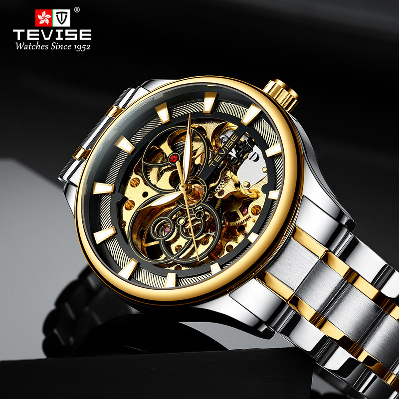 TEVISE Watch Men Luminous Day and Night Star Mechanical Watch, High-end Stylish Waterproof Wristwatch T021-T820F