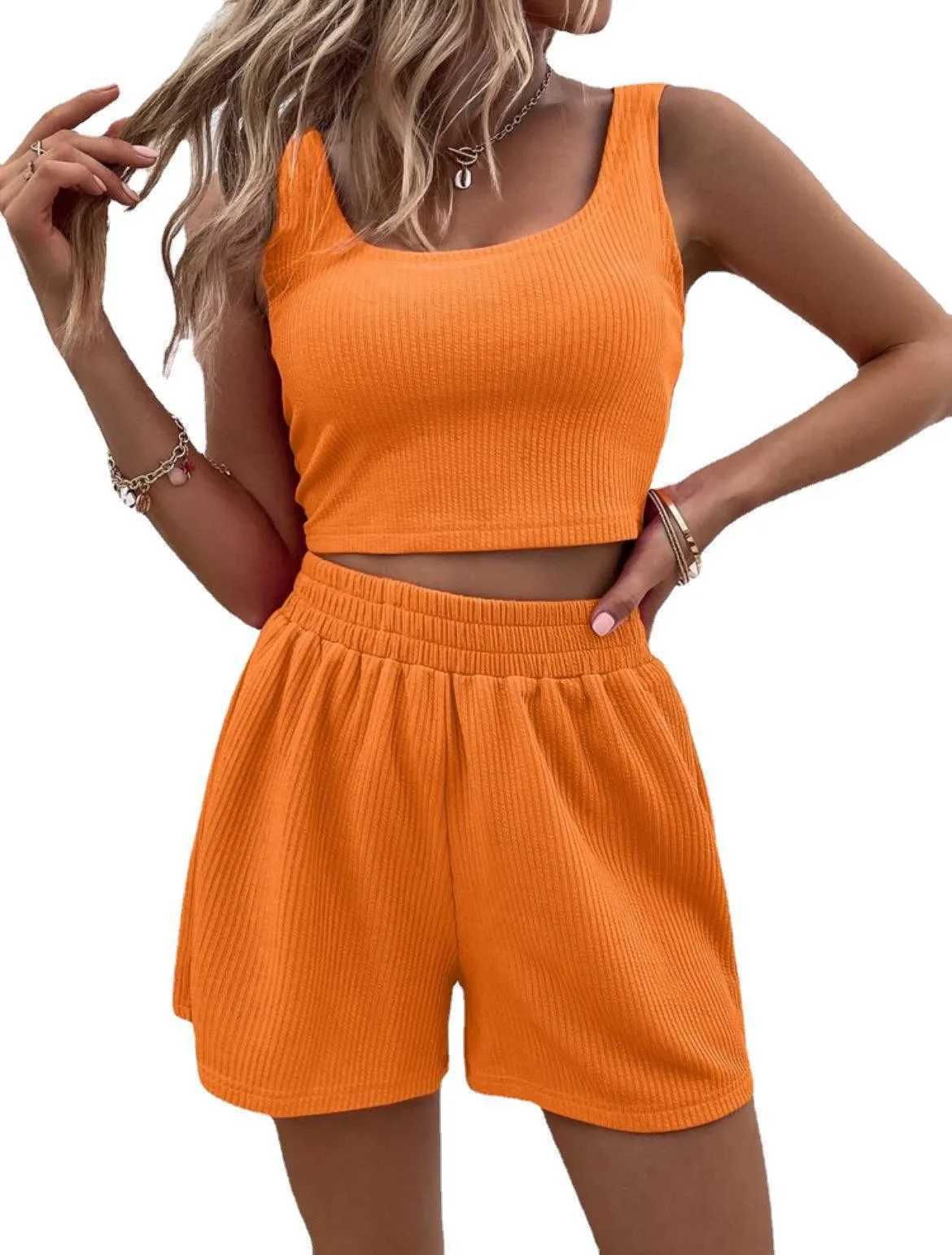 Womens 2 Piece Casual Workout Outfits Ribbed Knitted Yoga Tank Top High Waist Leggings Tracksuit Active Wear SetsXJ250106