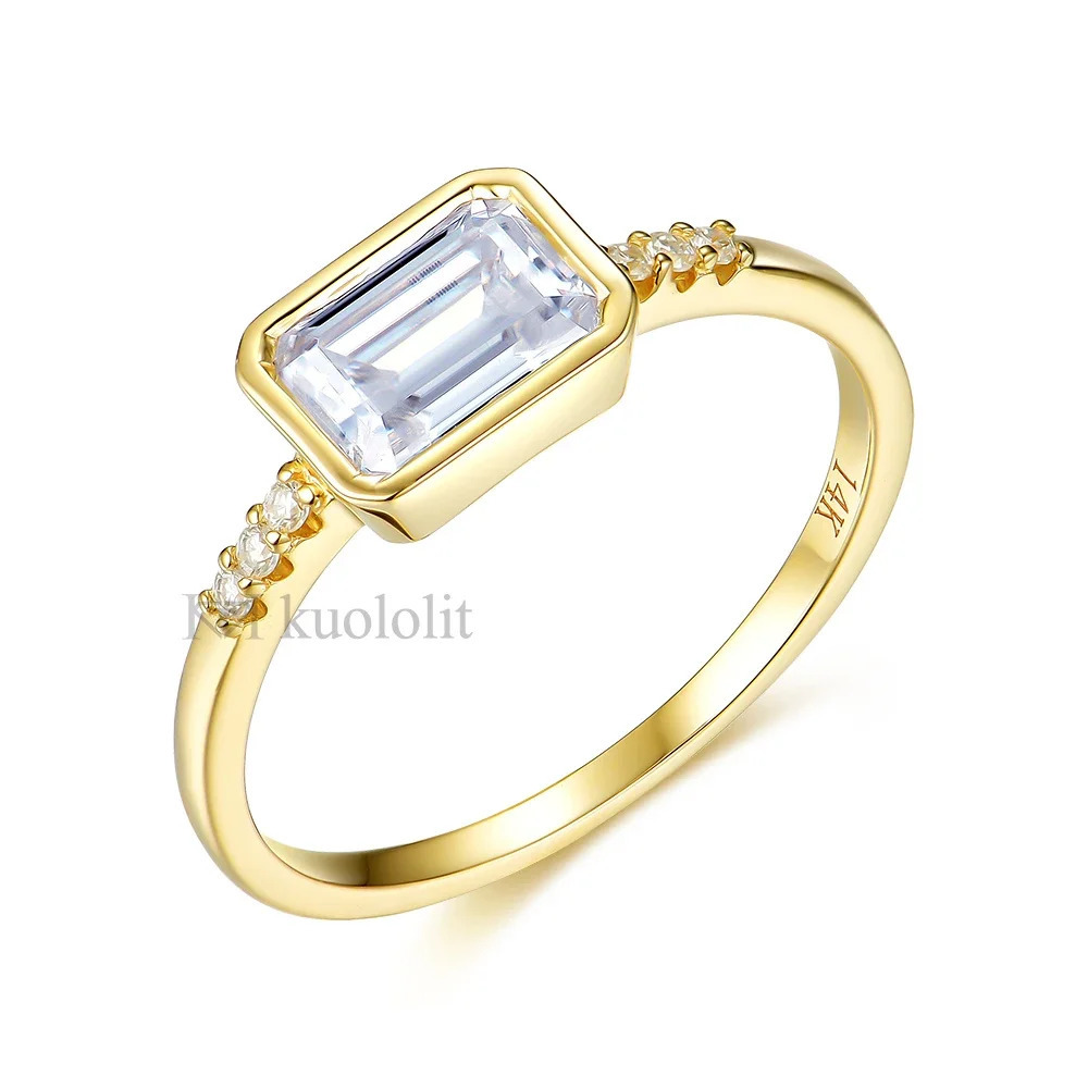 Kuololit Emerald Cut Solid 14K 10K Yellow Gold Ring for Women Bezel Set 1CT Solitaire Jewelry for Wedding Engagement 250107