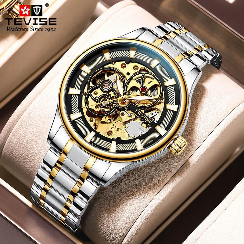 TEVISE Watch Men Luminous Day and Night Star Mechanical Watch, High-end Stylish Waterproof Wristwatch T021-T820F