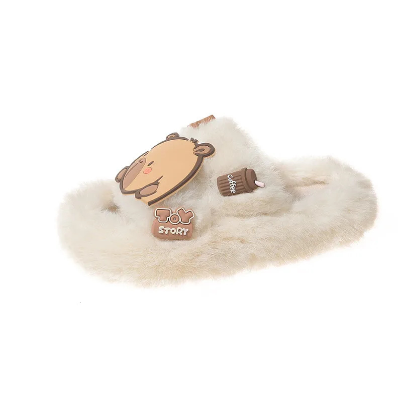 Cute Capybara Kids House Slippers Soft Fluffy Girls Warm Fur Slippers Fashion Cartoon Children Boys Open-toe Cotton Flat Shoes 250106