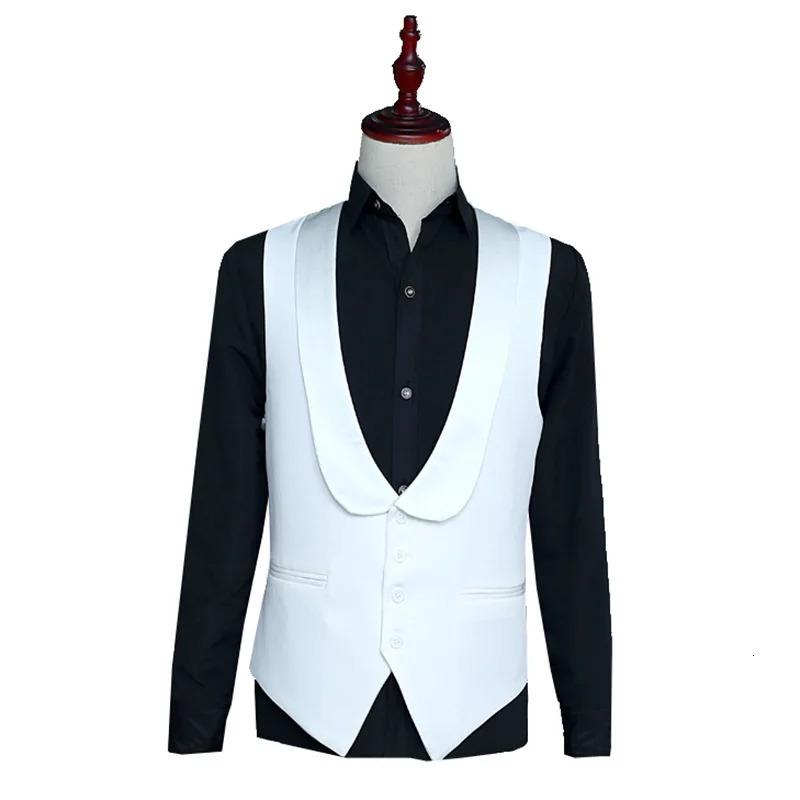 Fashion Shawl Lapel Vest for Wedding Tuxedo Suits Mens White Black One Piece Formal Waistcoat Party Stage Performance Suit 250107
