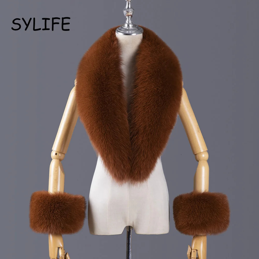 2024 Real Fox Fur Collar Winter Women Fur Scarf Natural Furry Fur Collar and Cuffs Set Neck Warm Fox Fur Scarves for Coat 250106