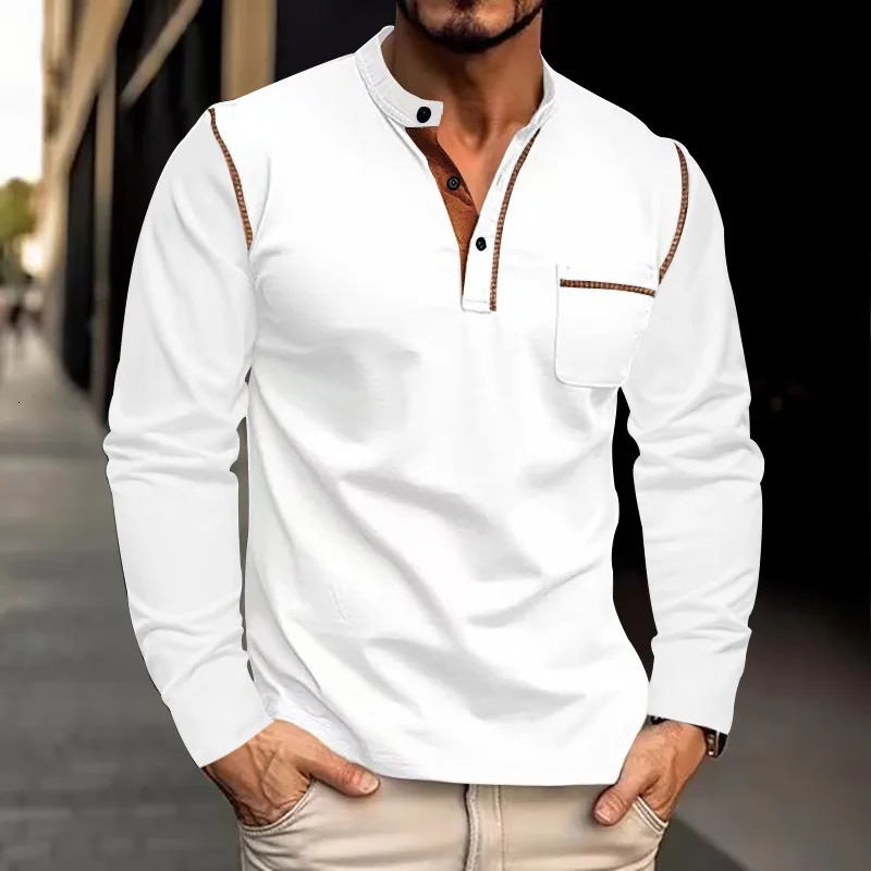 Mens Long-Sleeved Polo Shirt European and American Stand-up Collar Casual Foreign Trade Spring Summer 2024 241223
